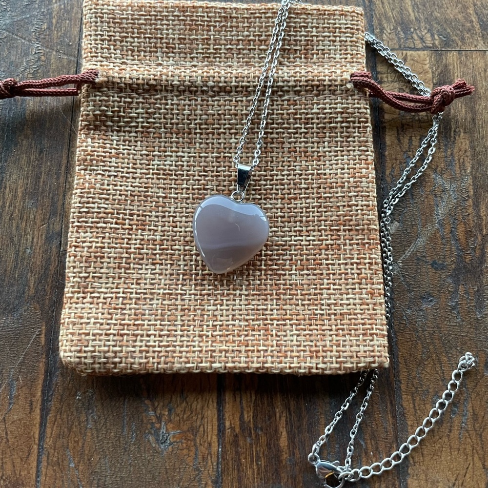 Grey Agate Heart Necklace Grey Agate Pendant Genuine Crystal Necklace